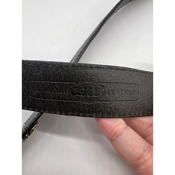 Fossil Black Leather Belt With Silver Accents Size Large Western Boho Rodeo - Picture 6 of 10